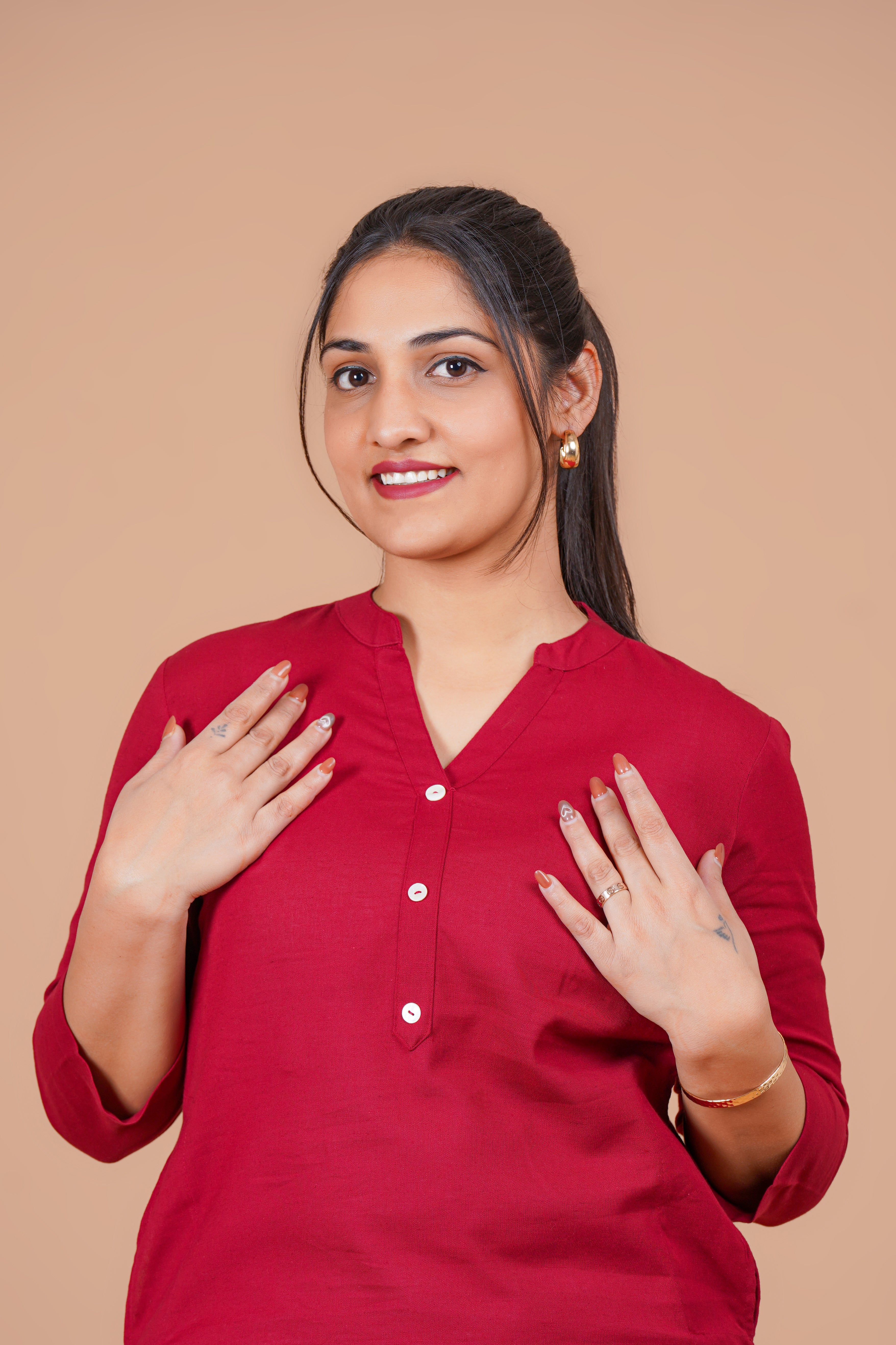 Maroon EasyFlow Linen Cotton Long Kurta