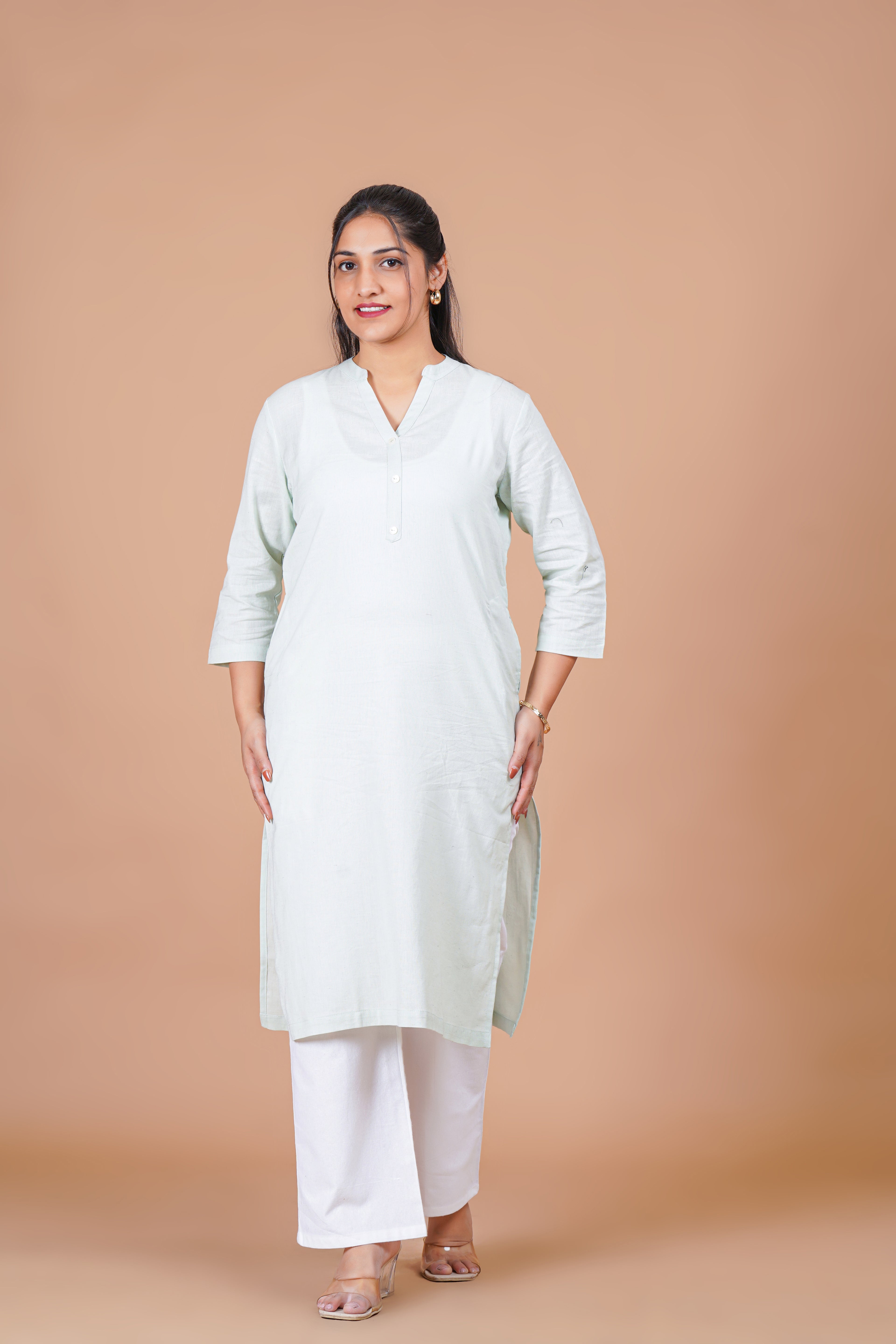 Mint Green Linen EasyFlow Linen Cotton Long Kurta