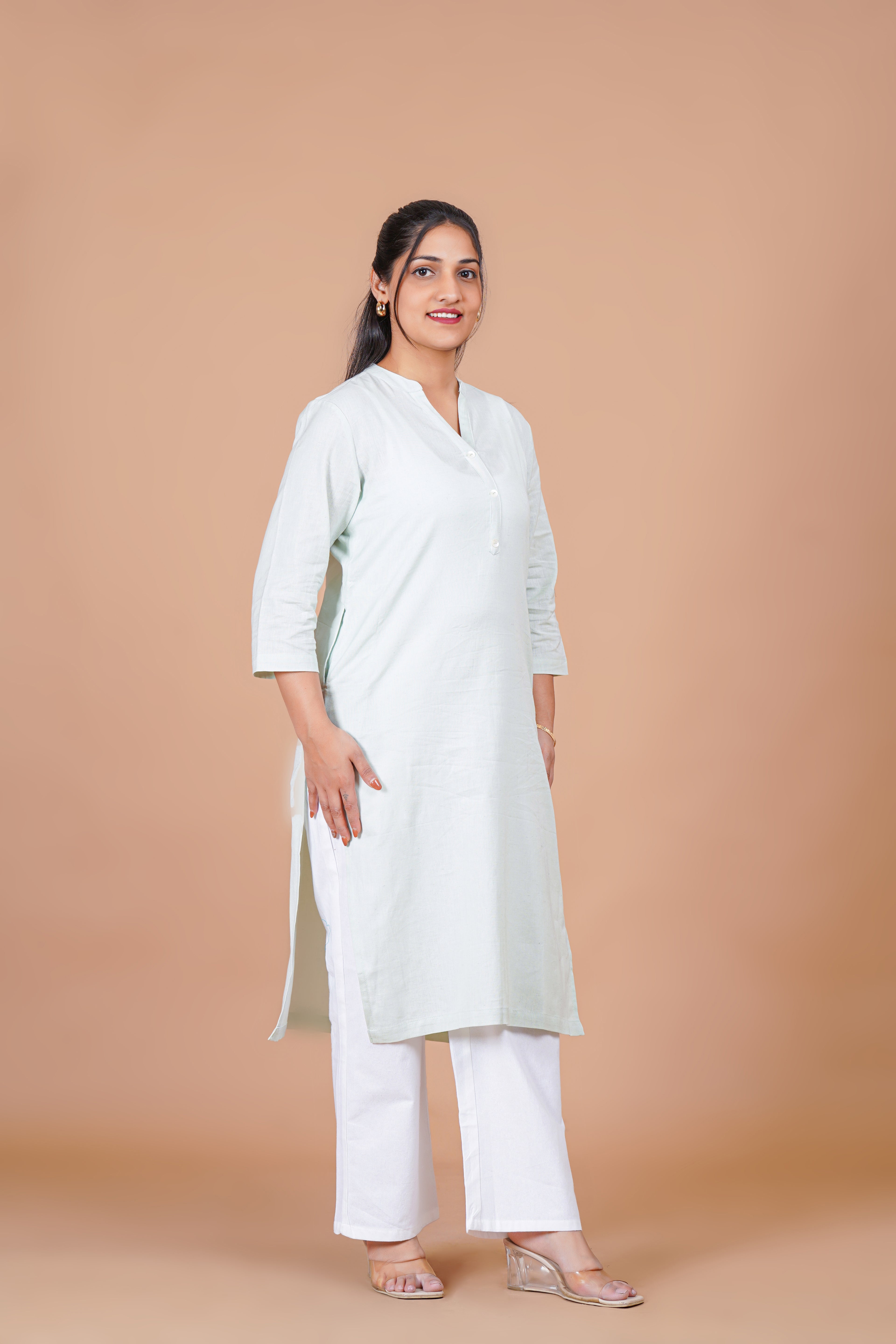 Mint Green Linen EasyFlow Linen Cotton Long Kurta