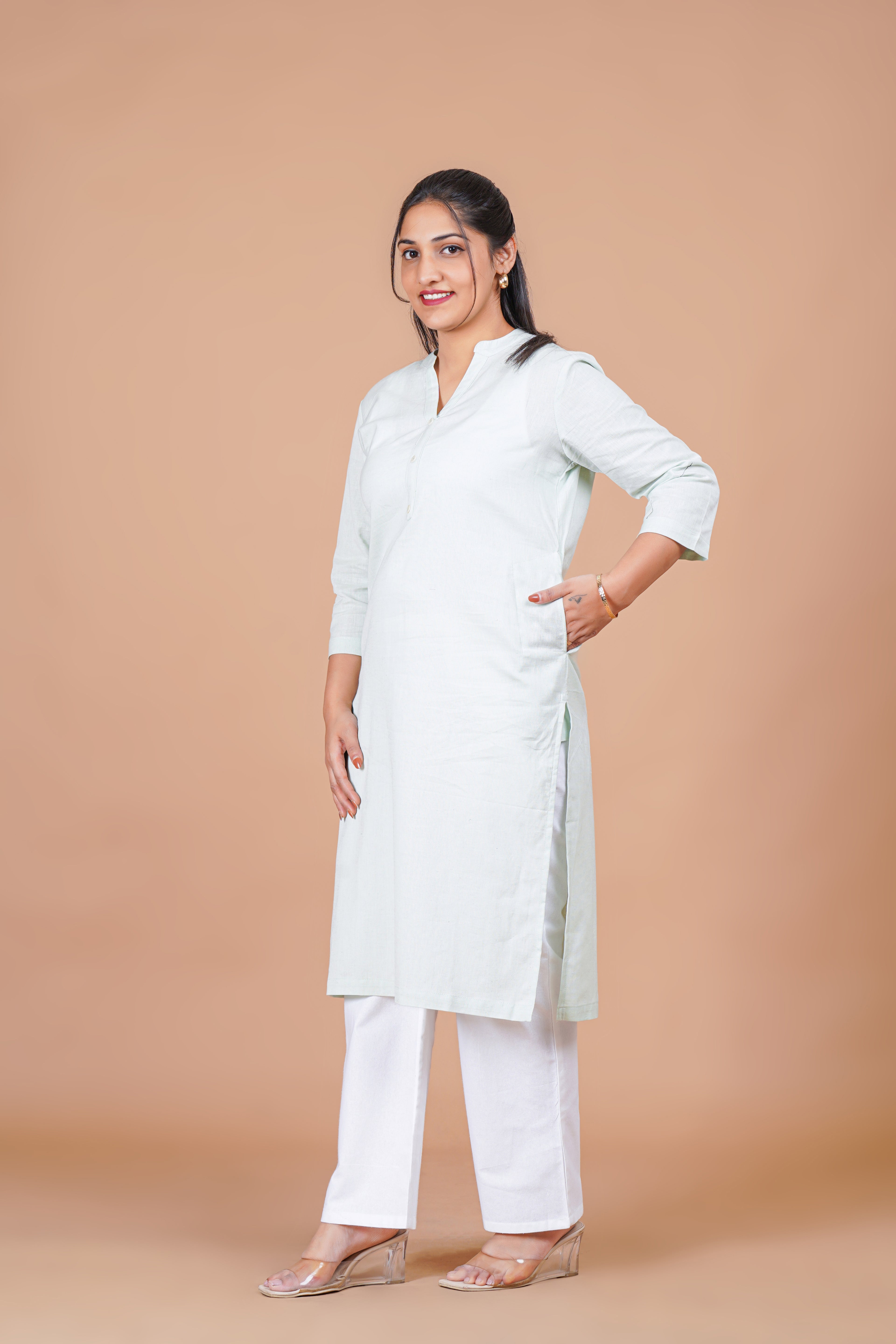 Mint Green Linen EasyFlow Linen Cotton Long Kurta