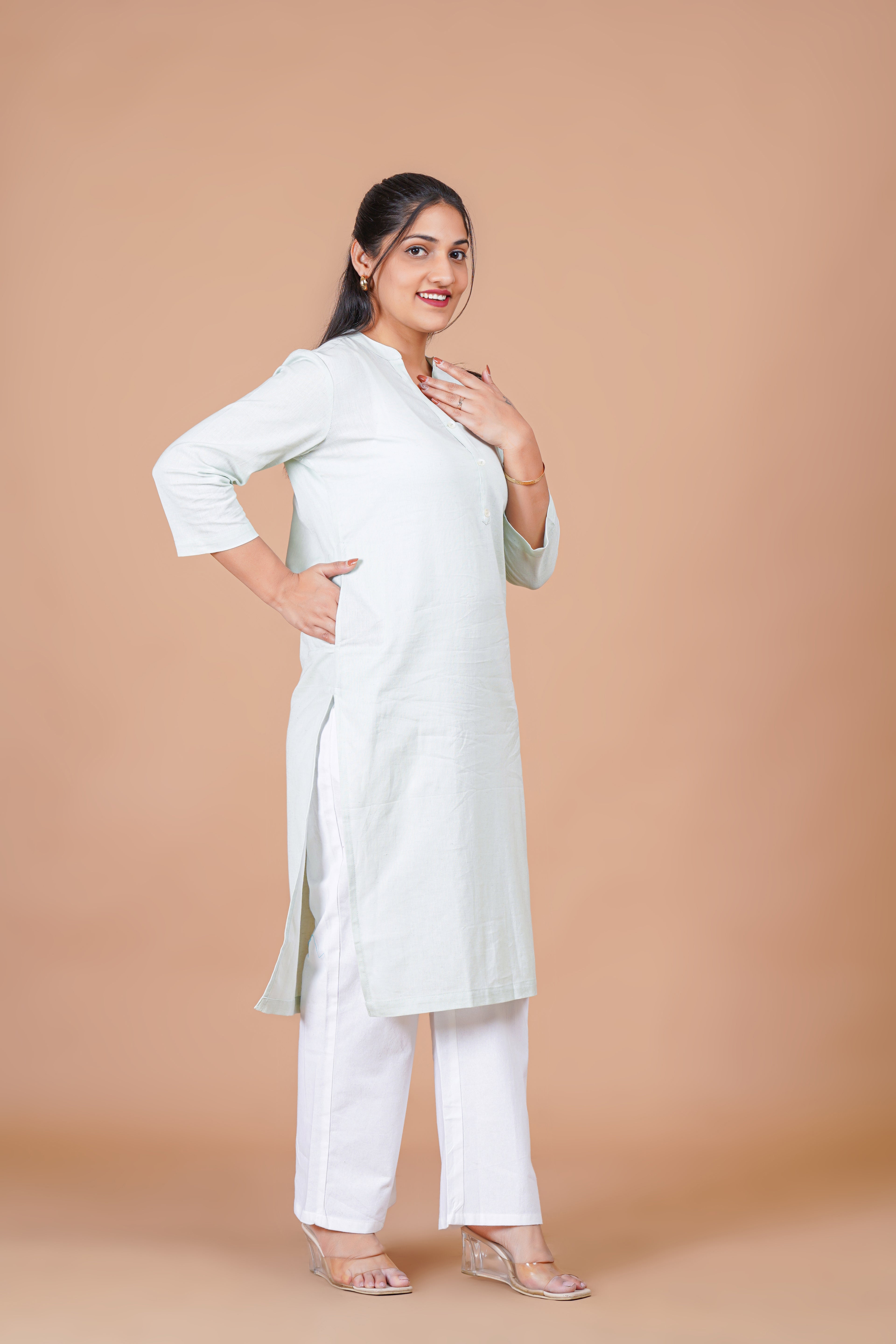 Mint Green Linen EasyFlow Linen Cotton Long Kurta