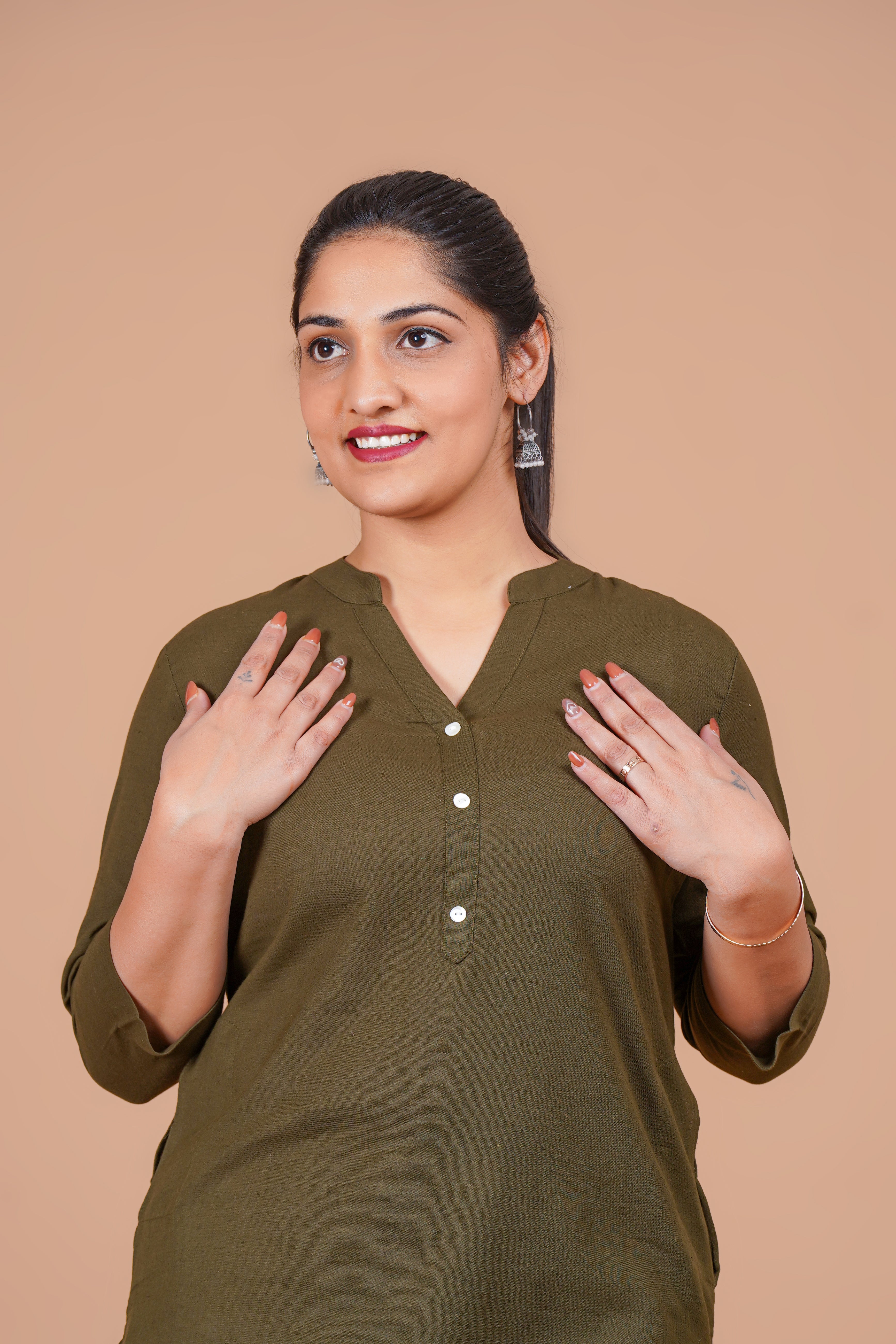 Olive Green EasyFlow Linen Cotton Long Kurta