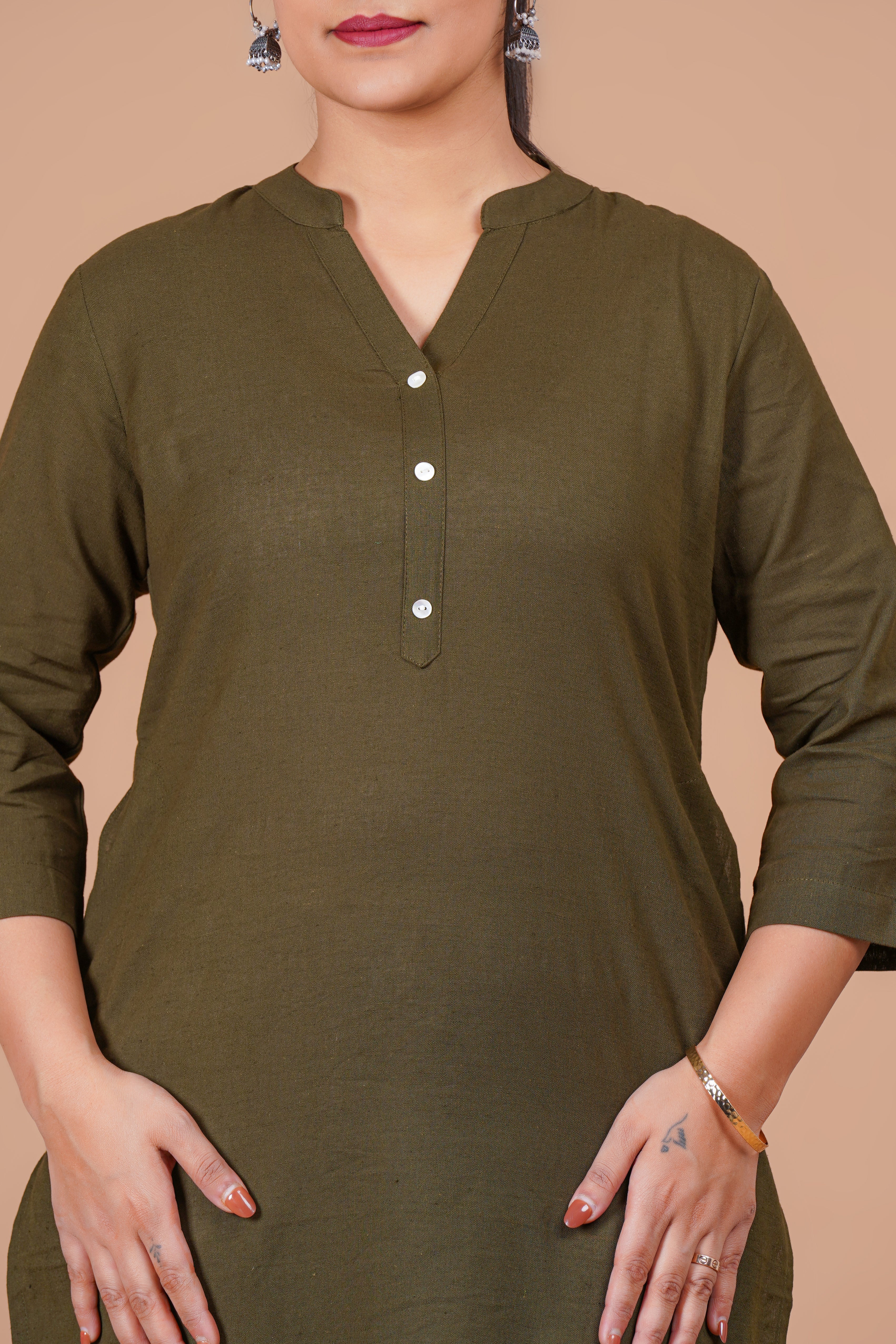 Olive Green EasyFlow Linen Cotton Long Kurta