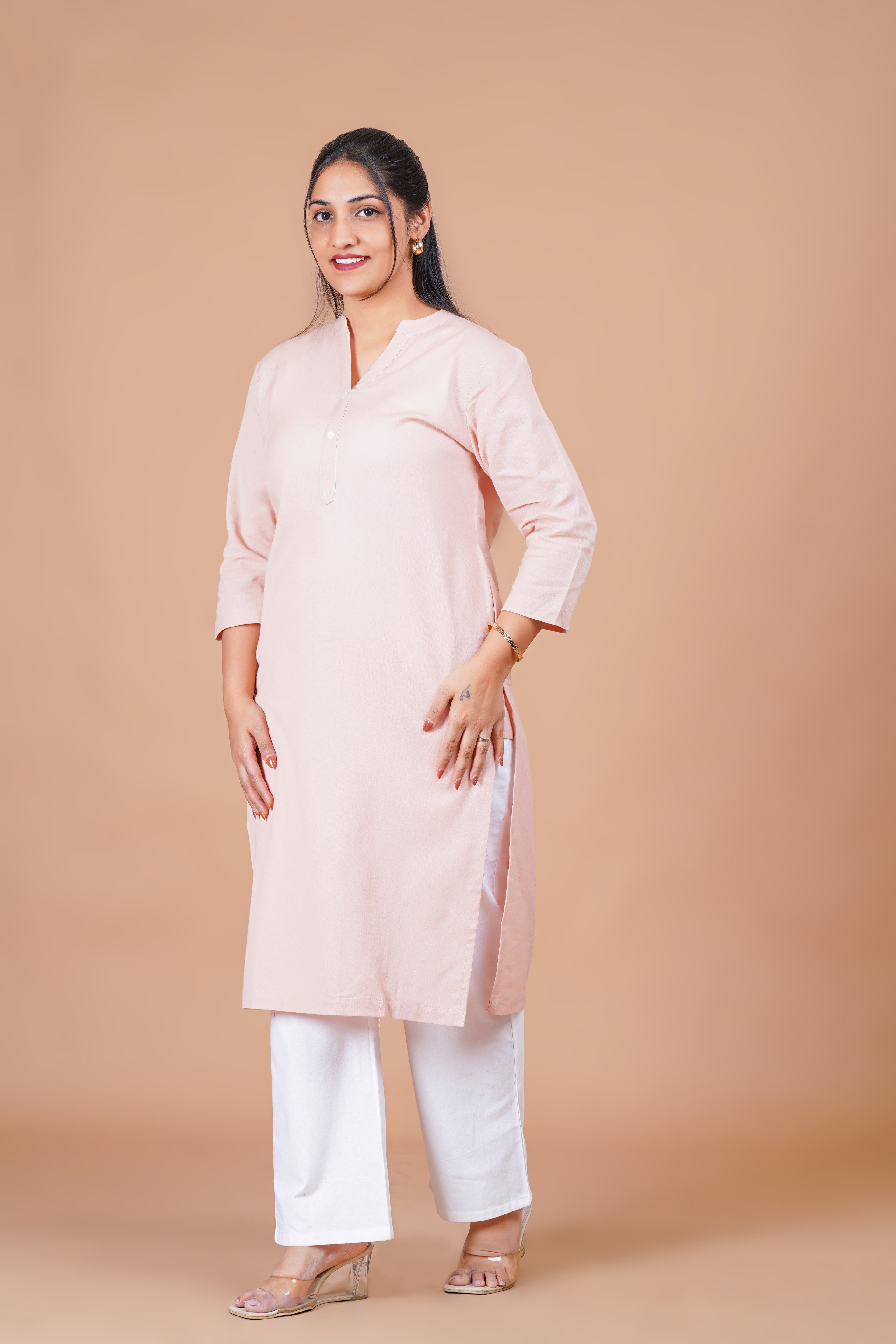 Peach Linen EasyFlow Linen Cotton Long Kurta