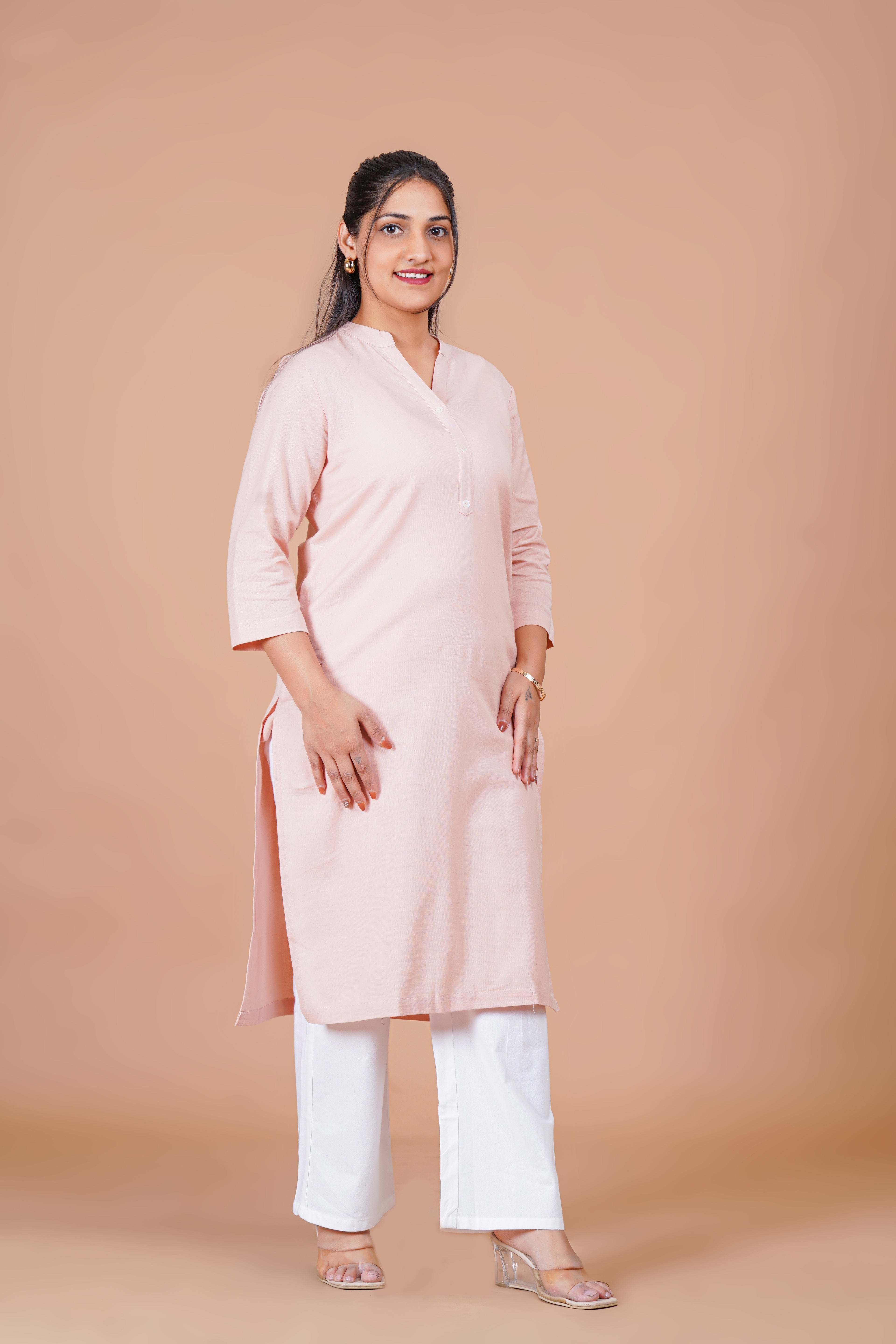 Peach Linen EasyFlow Linen Cotton Long Kurta