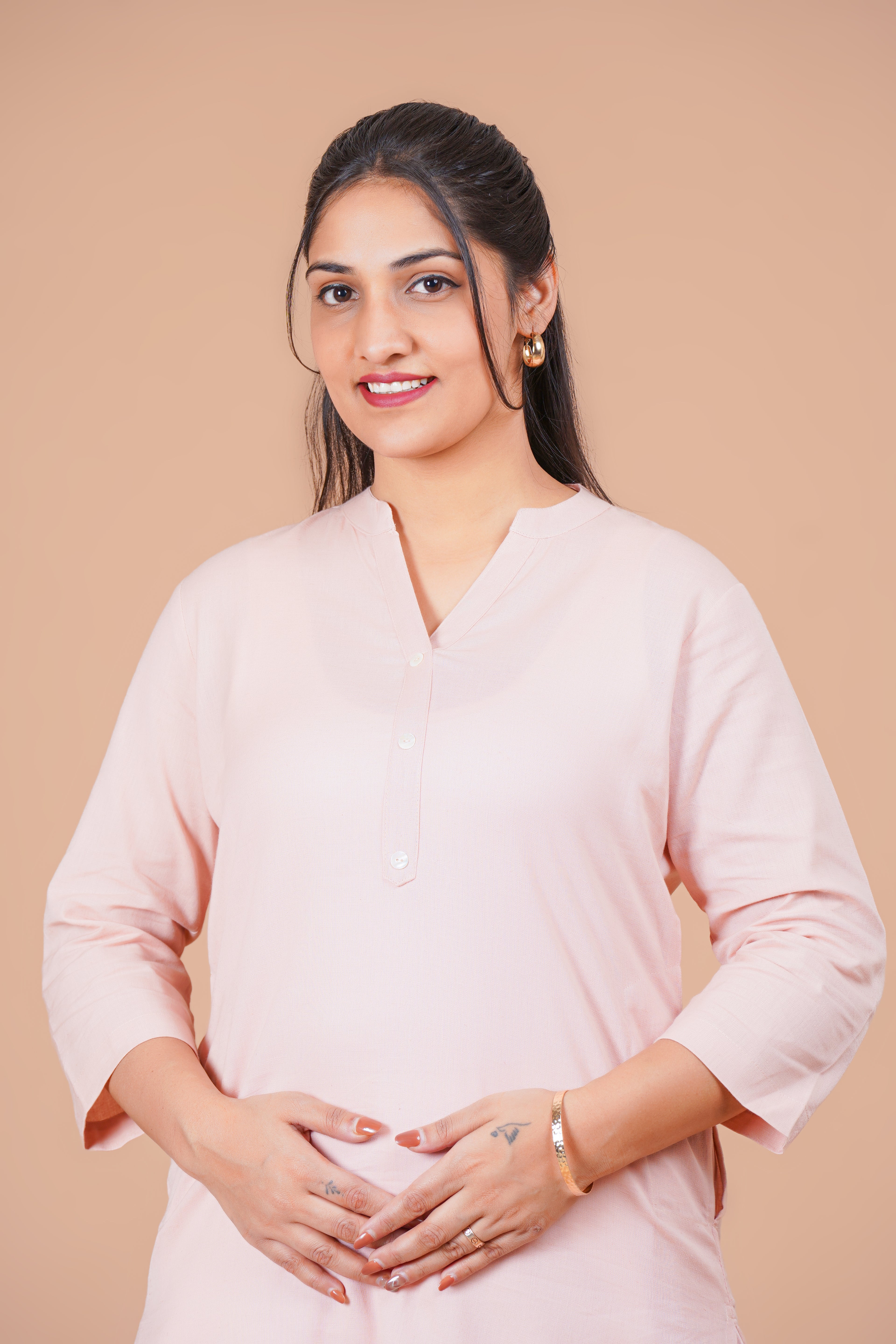 Peach Linen EasyFlow Linen Cotton Long Kurta