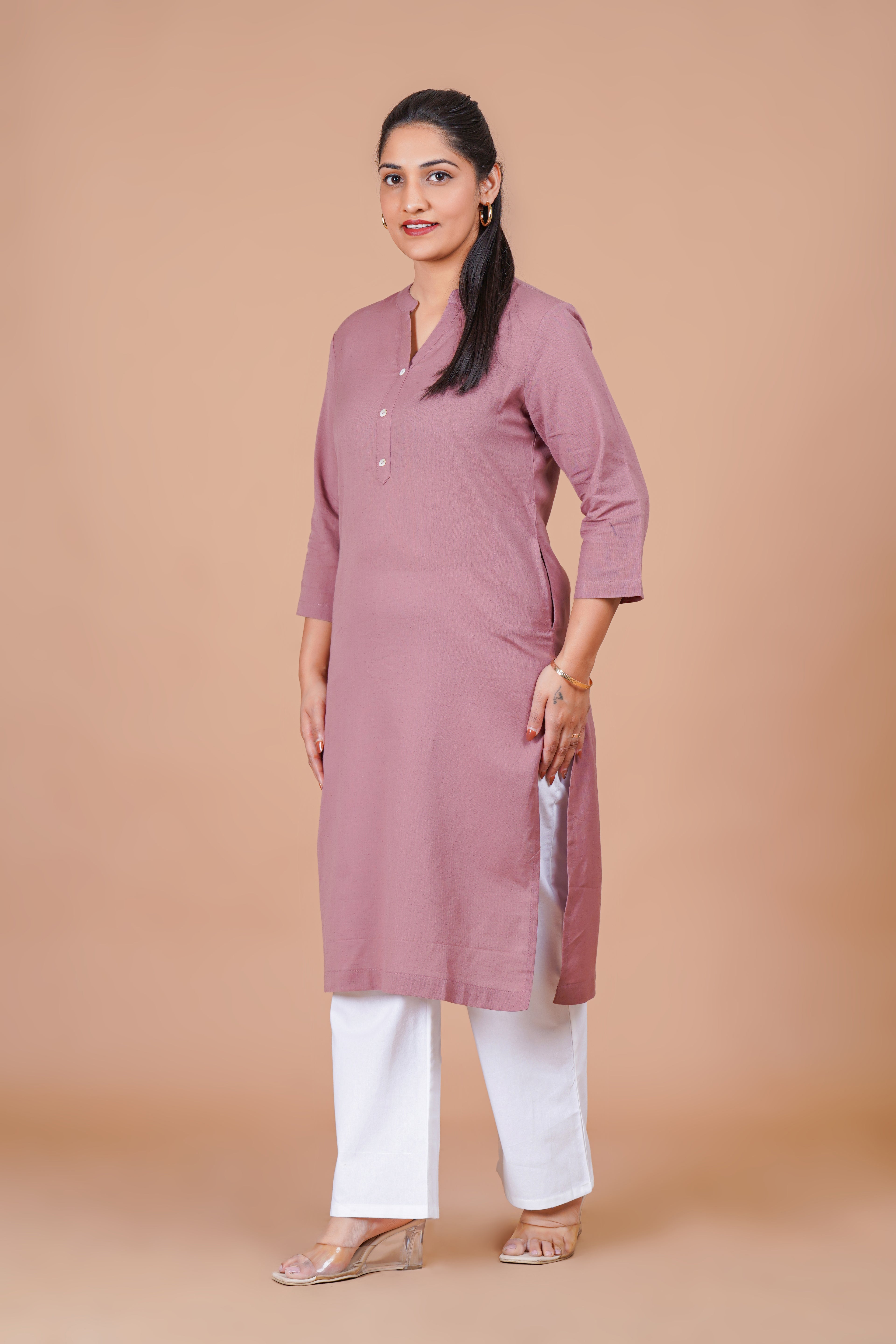 Rose Taupe EasyFlow Linen Cotton Long Kurta