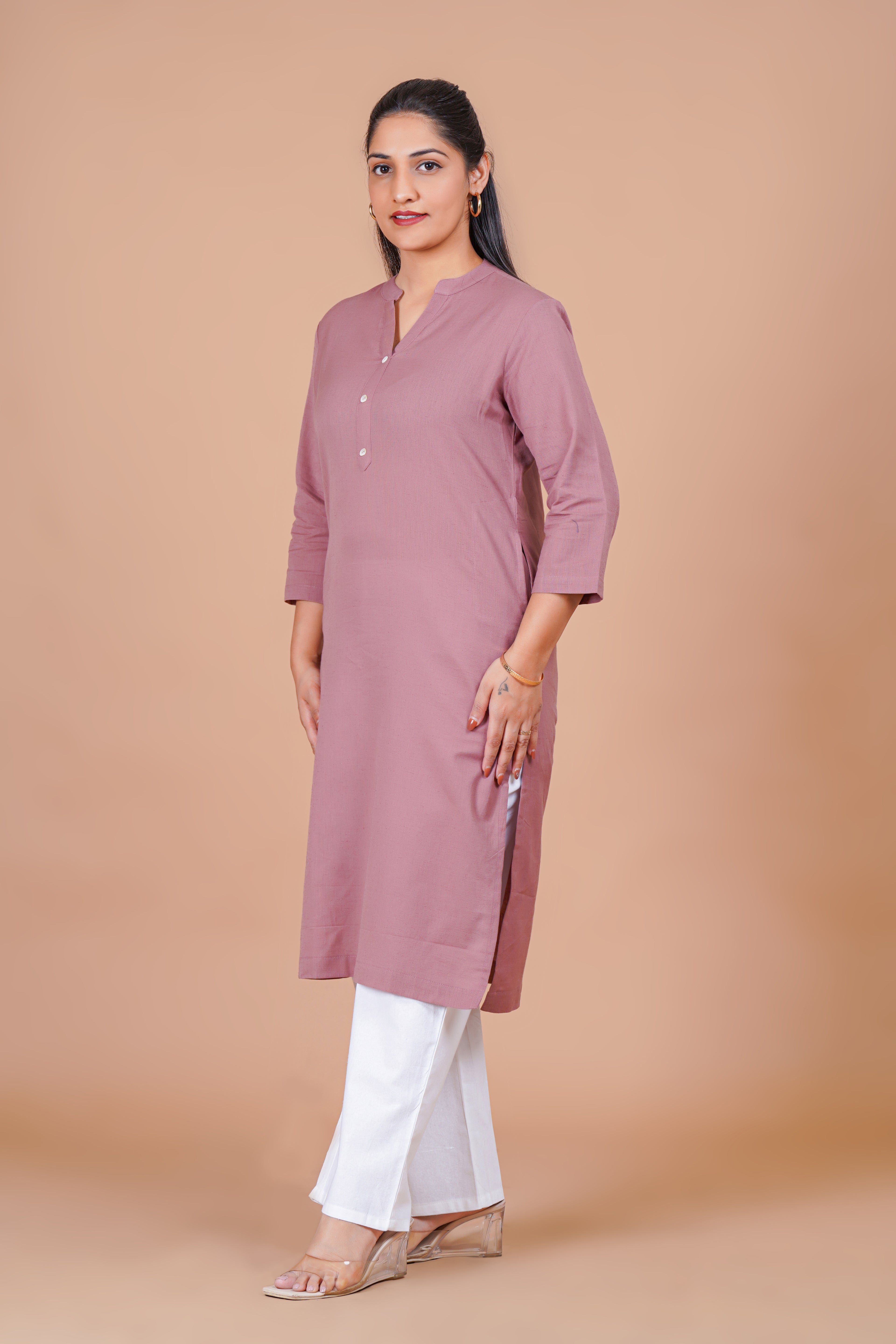 Rose Taupe EasyFlow Linen Cotton Long Kurta