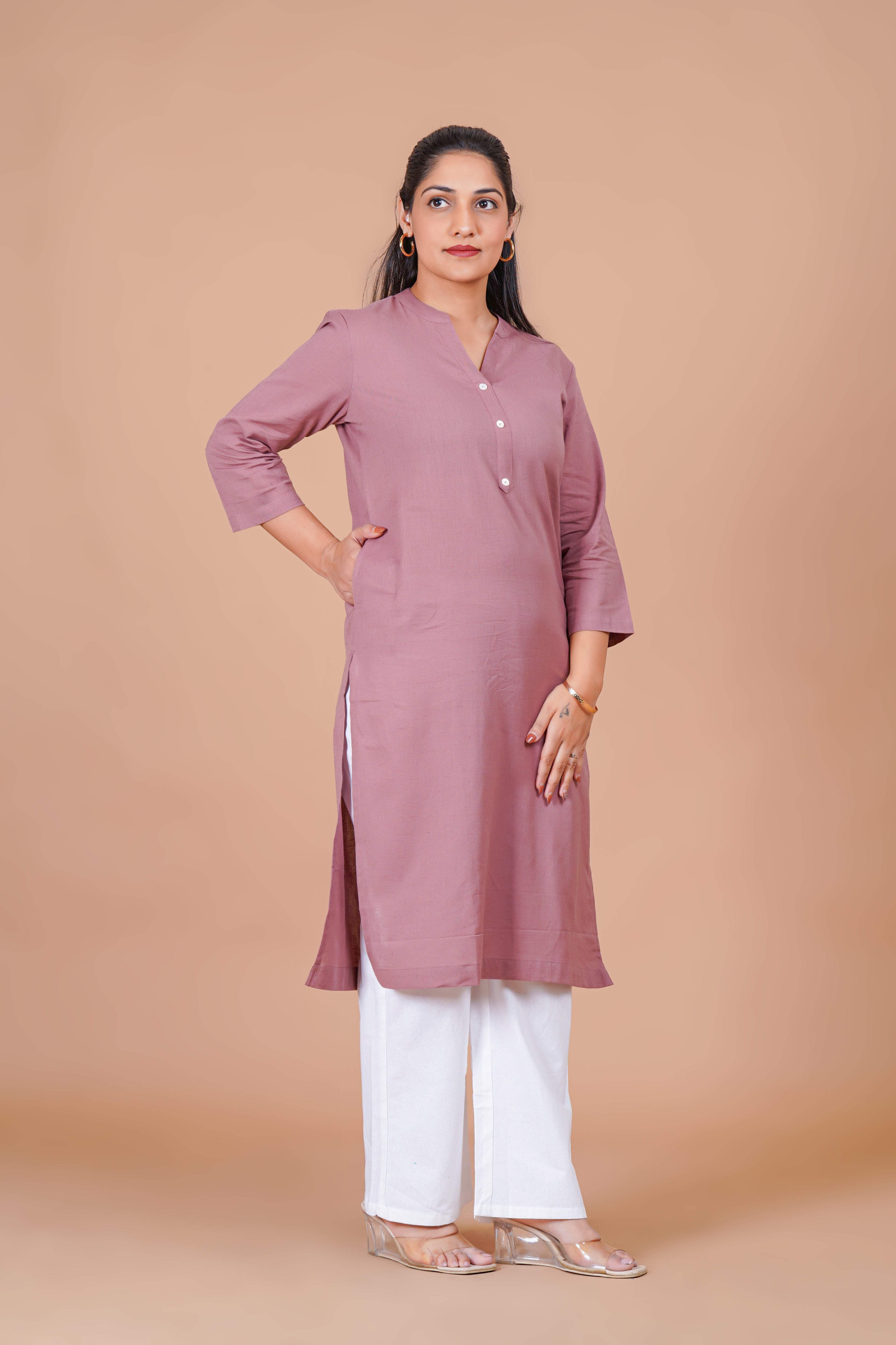 Rose Taupe EasyFlow Linen Cotton Long Kurta