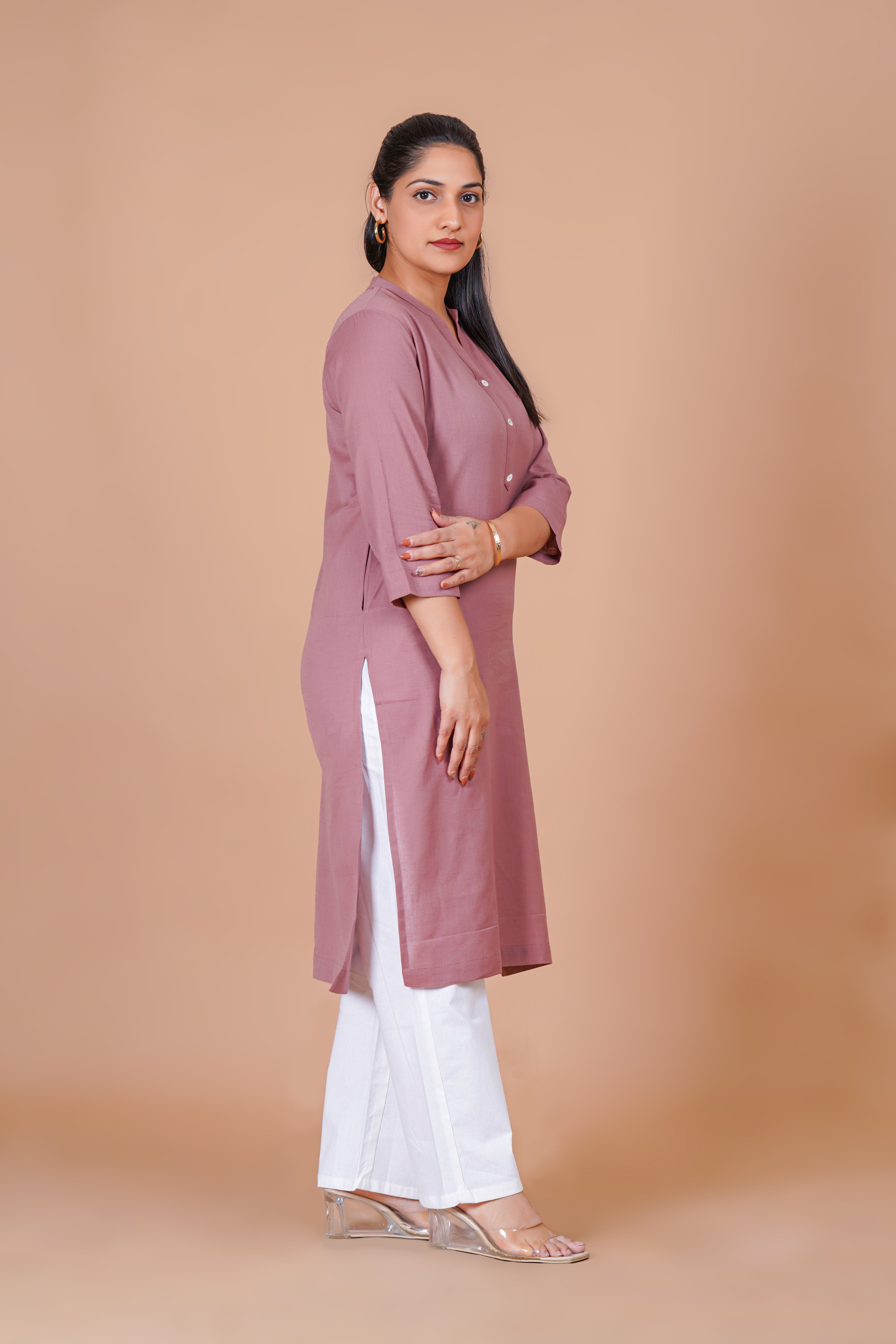 Rose Taupe EasyFlow Linen Cotton Long Kurta