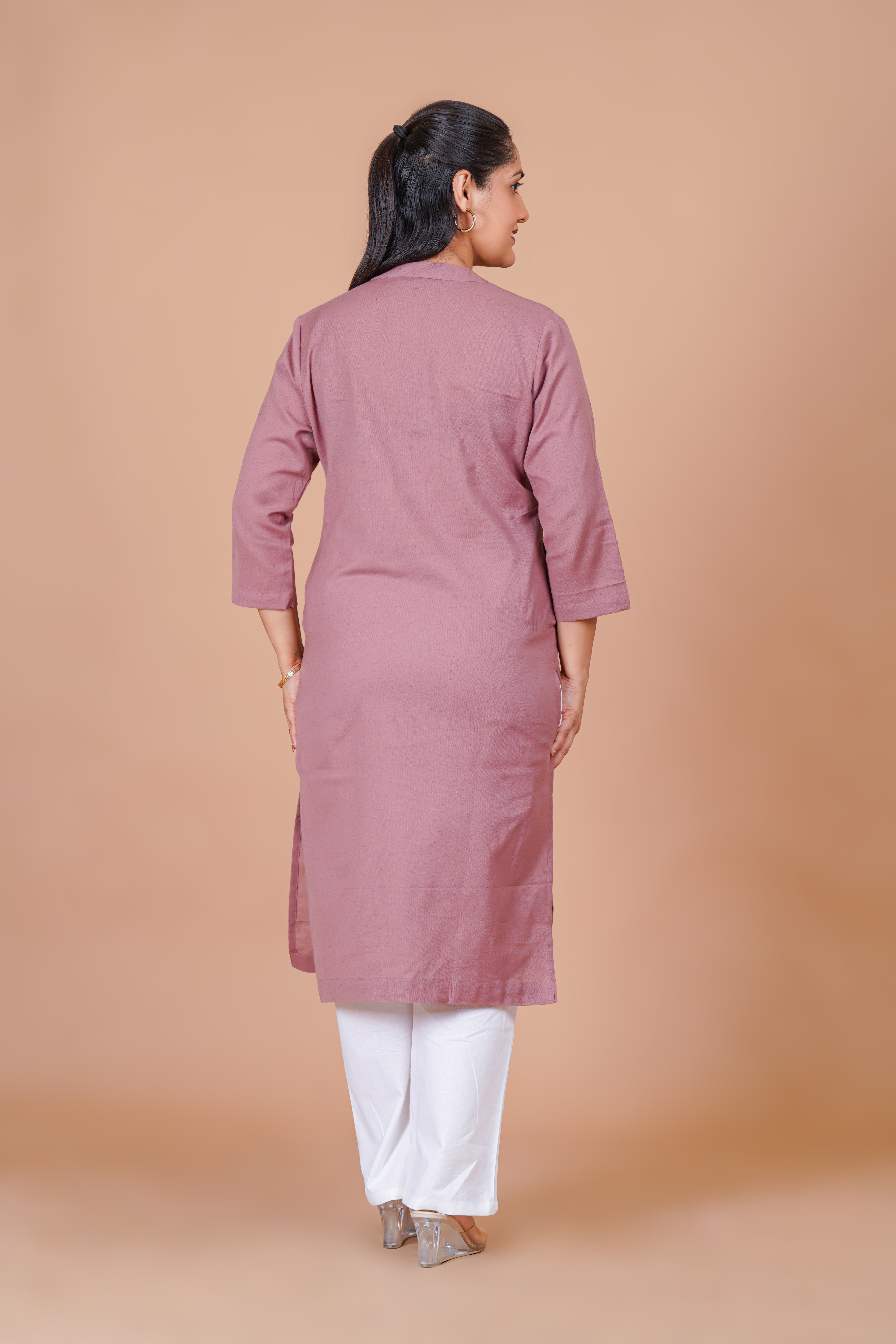 Rose Taupe EasyFlow Linen Cotton Long Kurta