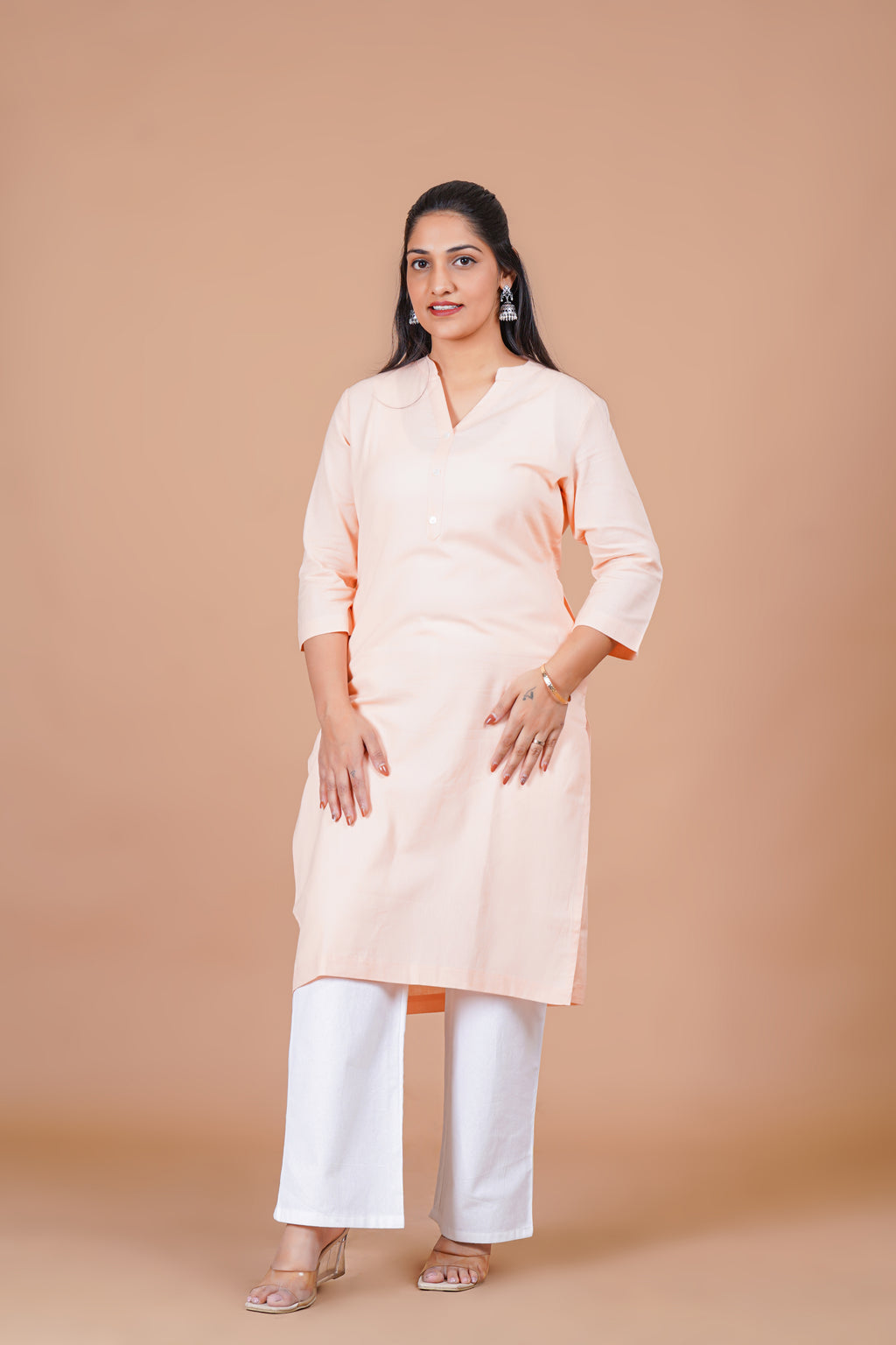 Salmon Pink EasyFlow Linen Cotton Long Kurta