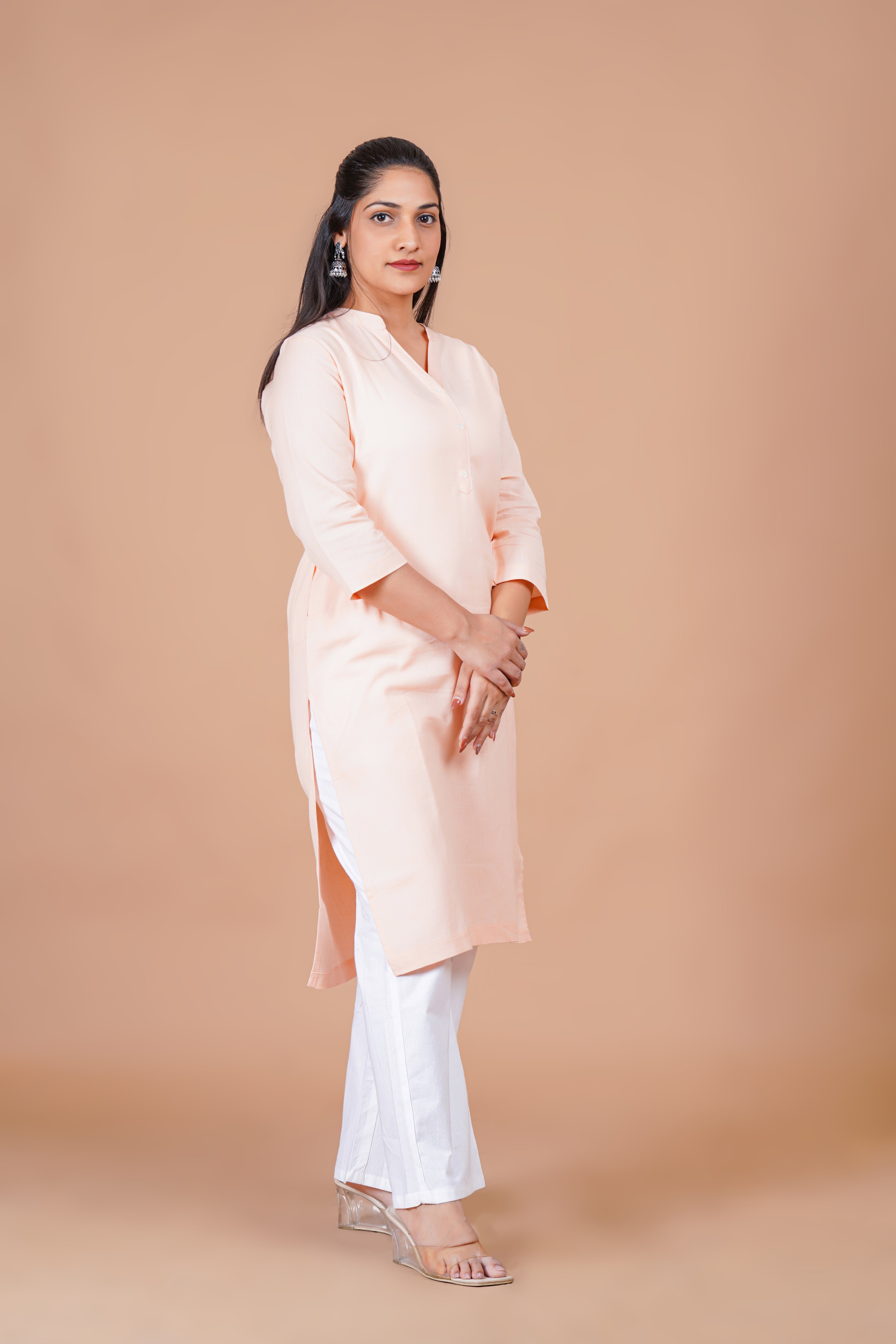 Salmon Pink EasyFlow Linen Cotton Long Kurta