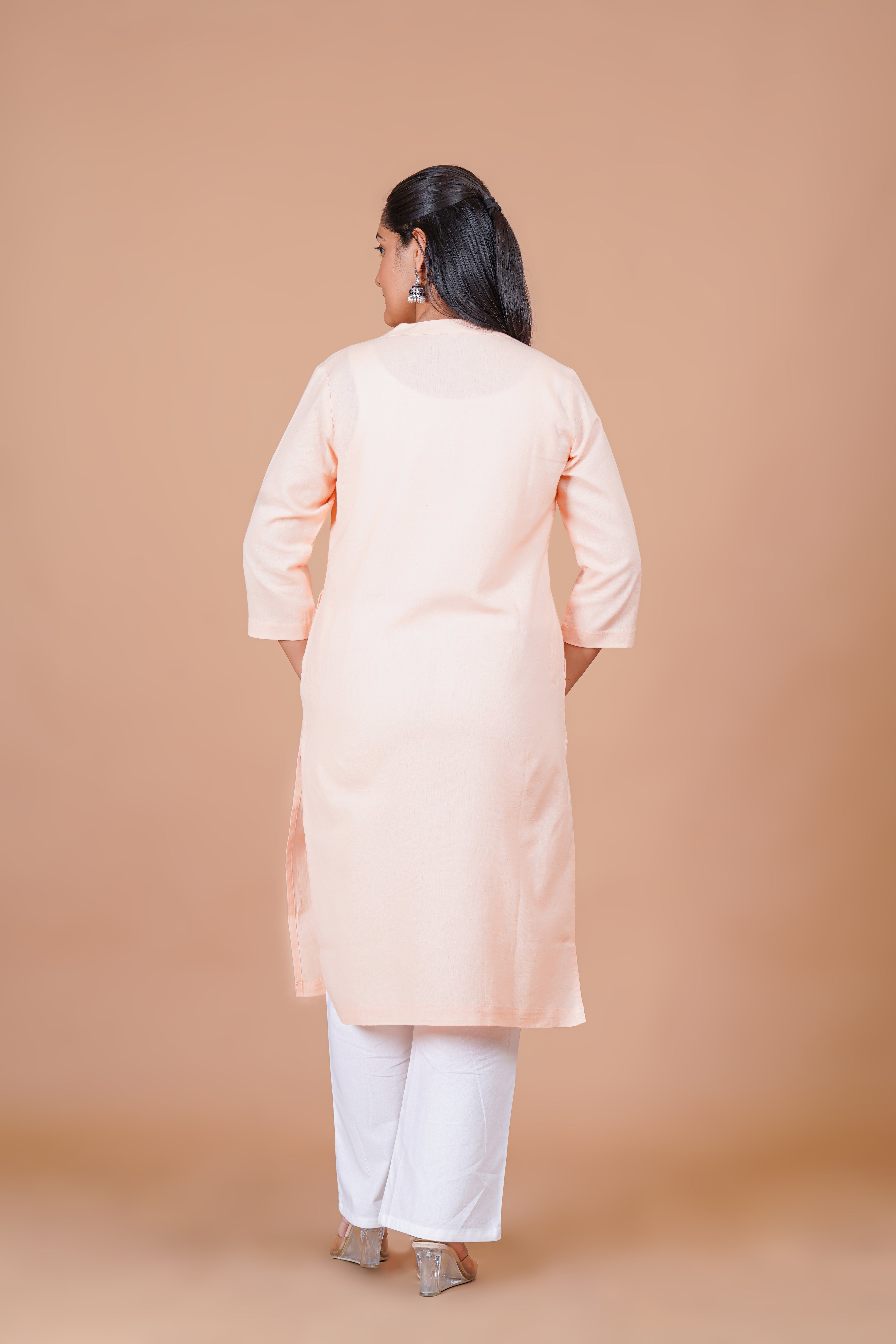 Salmon Pink EasyFlow Linen Cotton Long Kurta