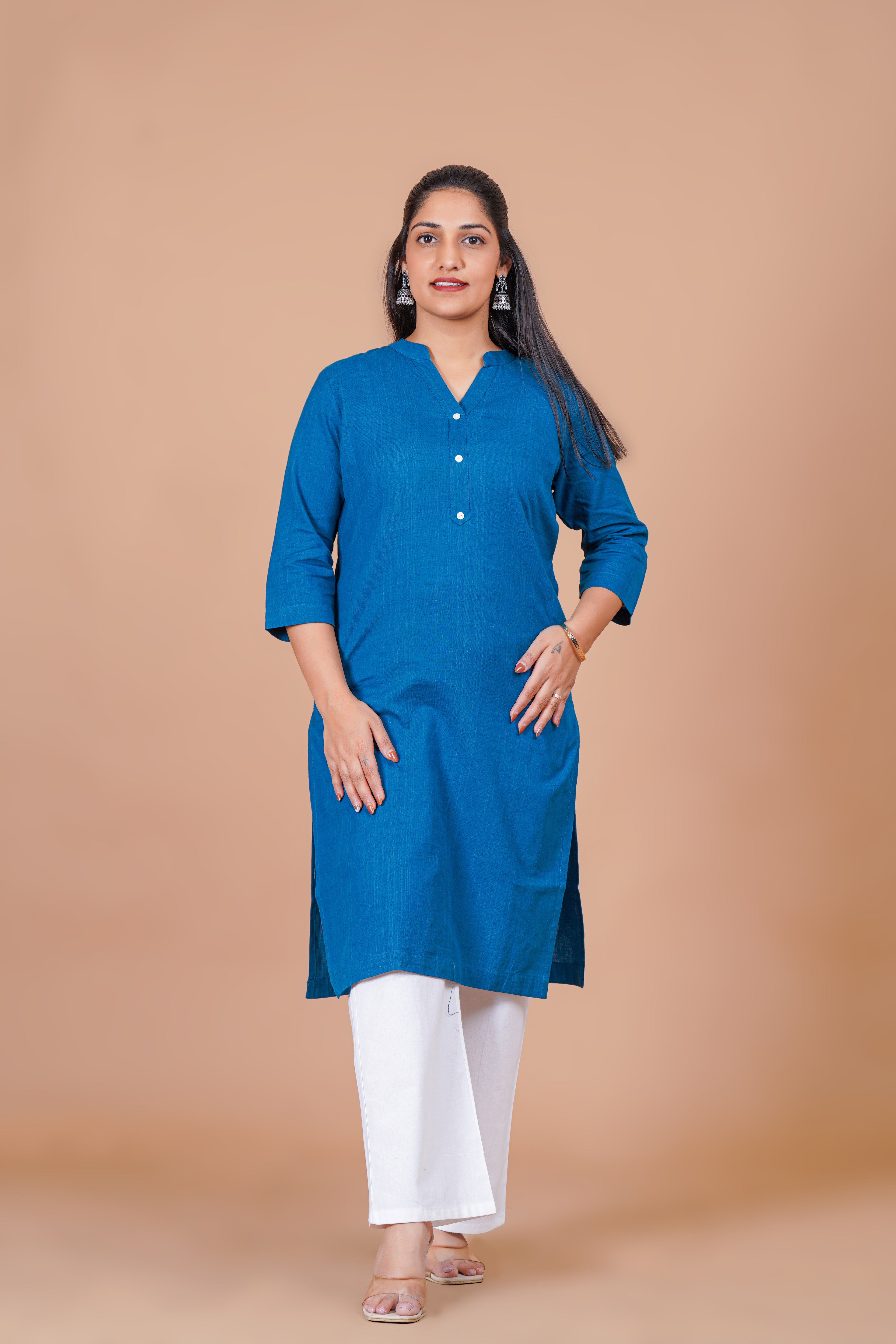 Turquoise  EasyFlow Linen Cotton Long Kurta