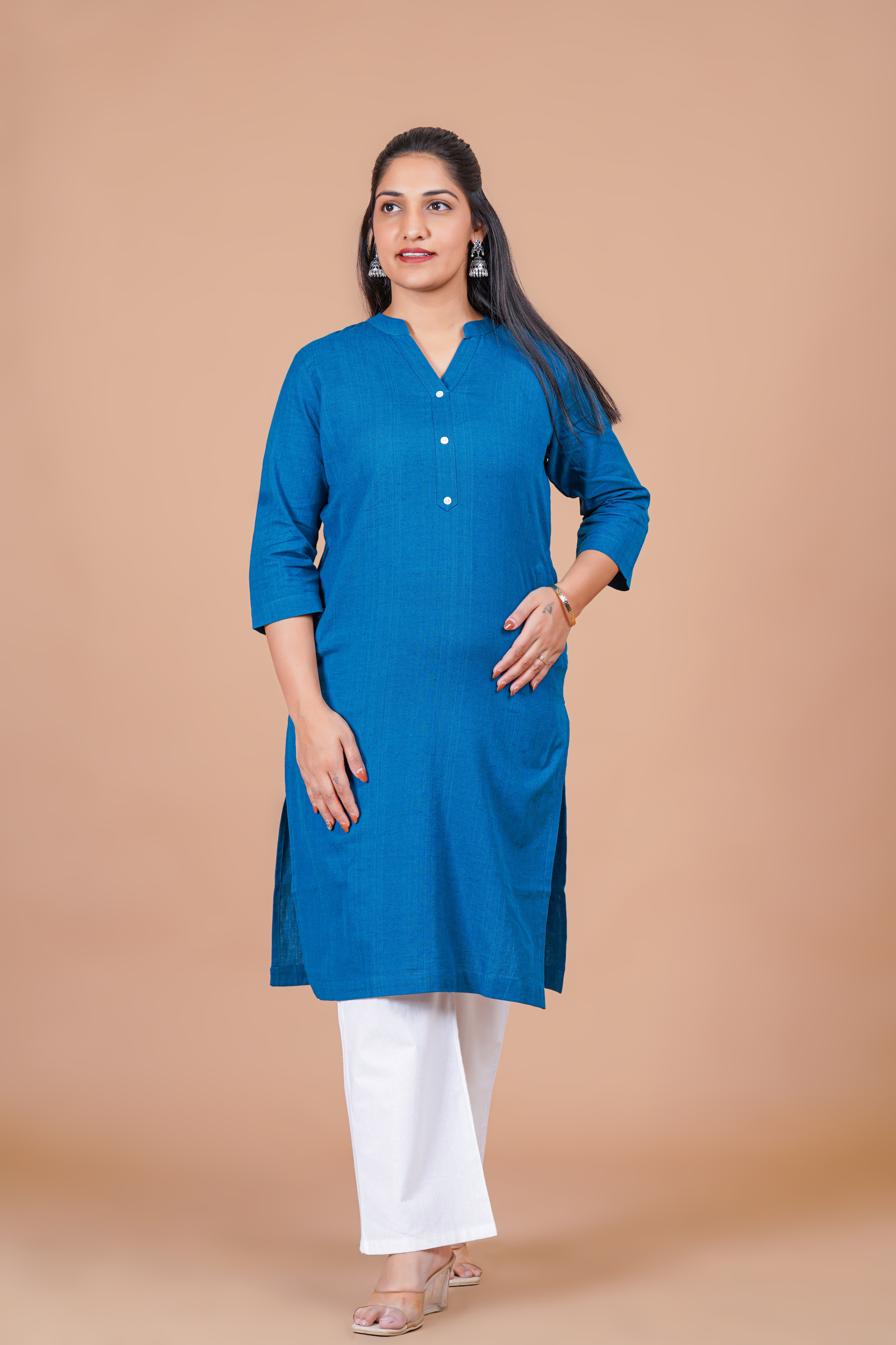 Turquoise  EasyFlow Linen Cotton Long Kurta