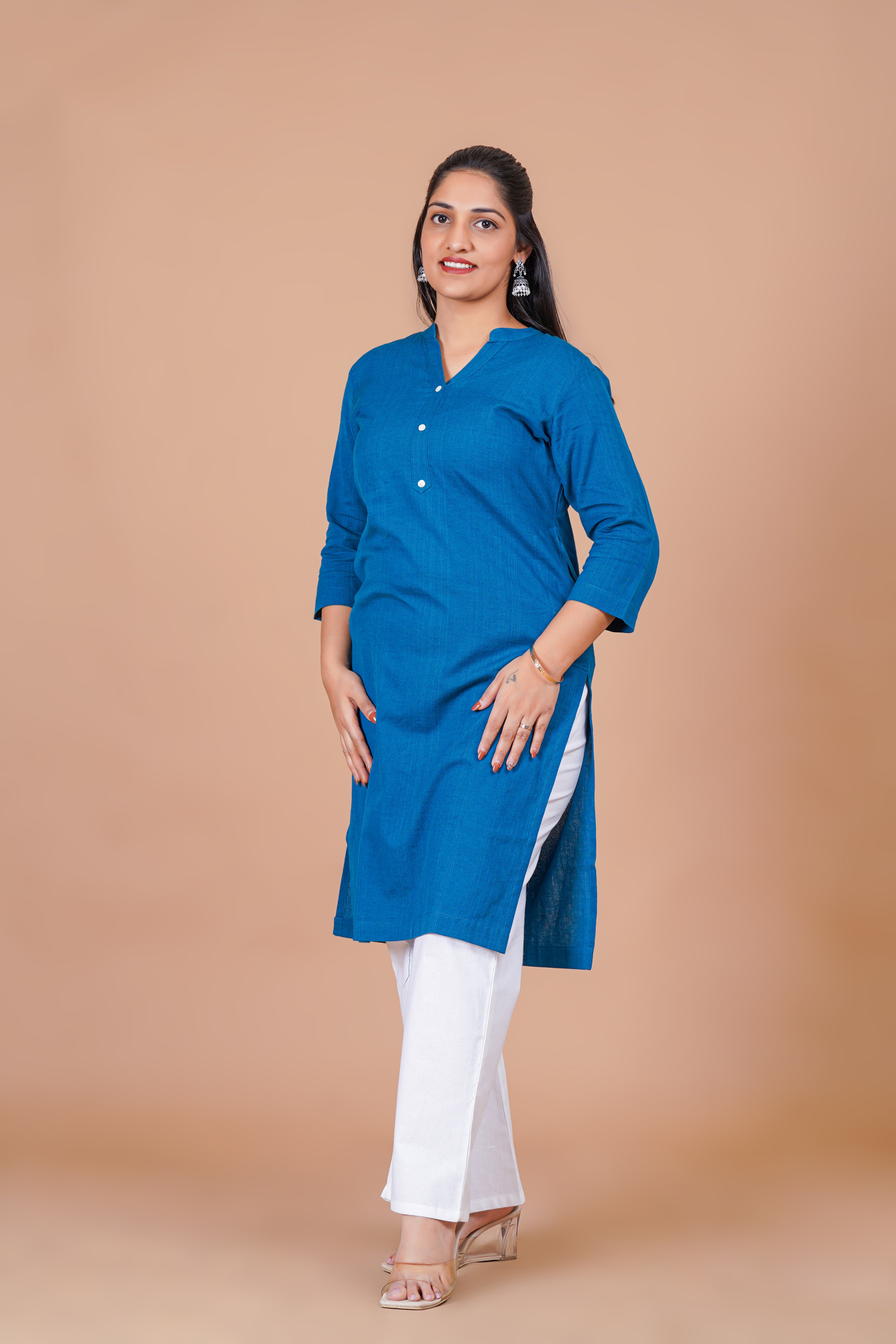 Turquoise  EasyFlow Linen Cotton Long Kurta
