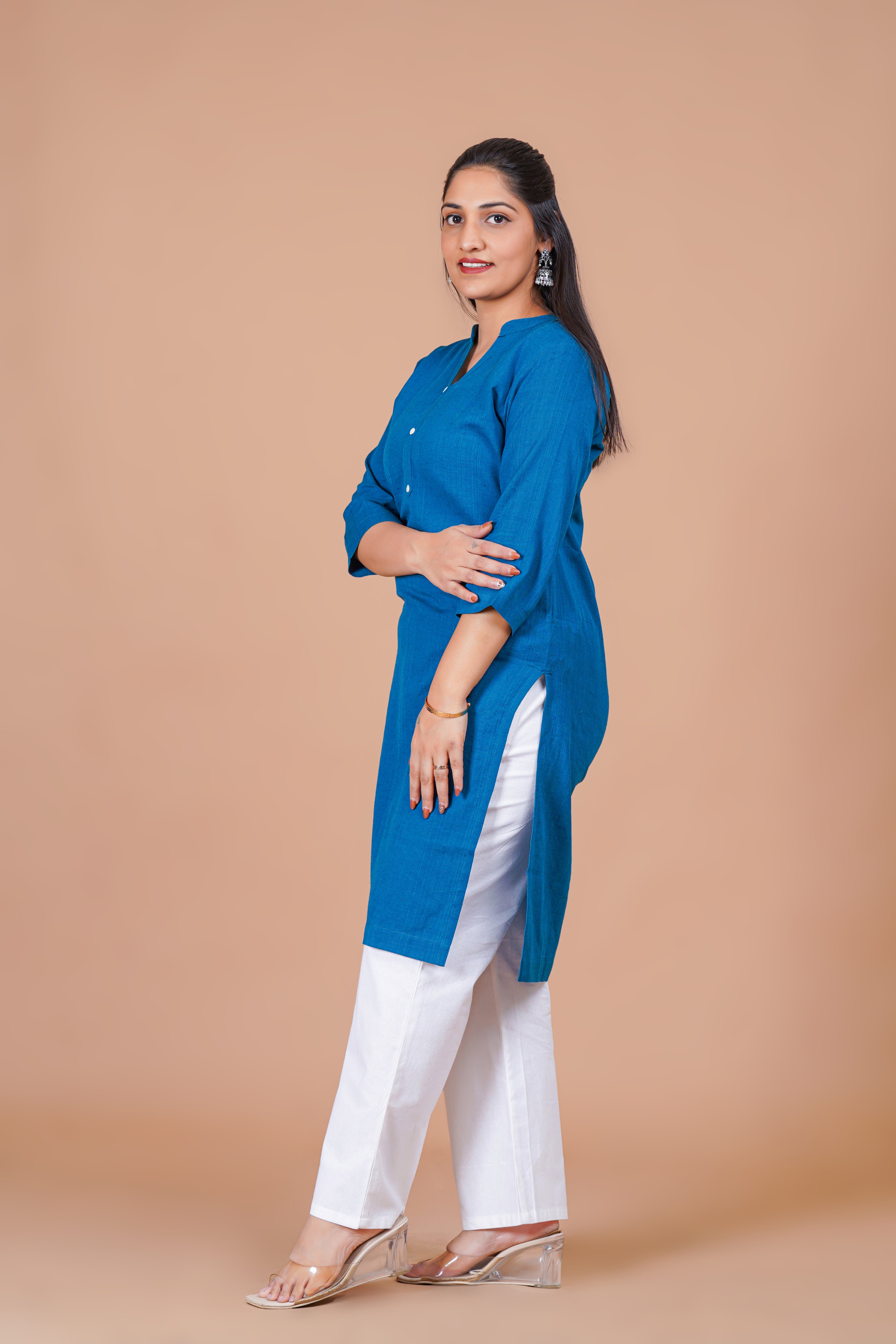 Turquoise  EasyFlow Linen Cotton Long Kurta