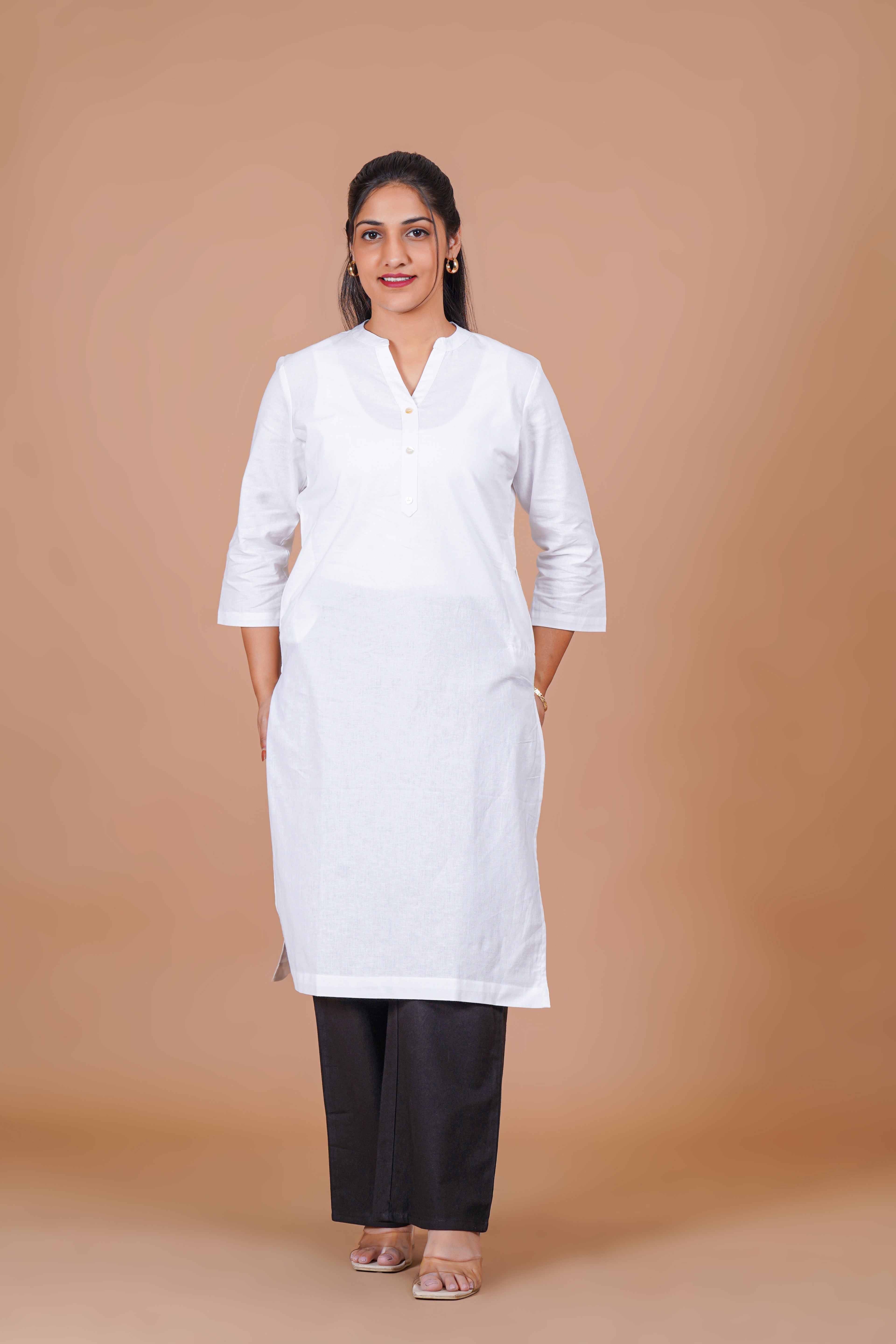 White EasyFlow Linen Cotton Long Kurta