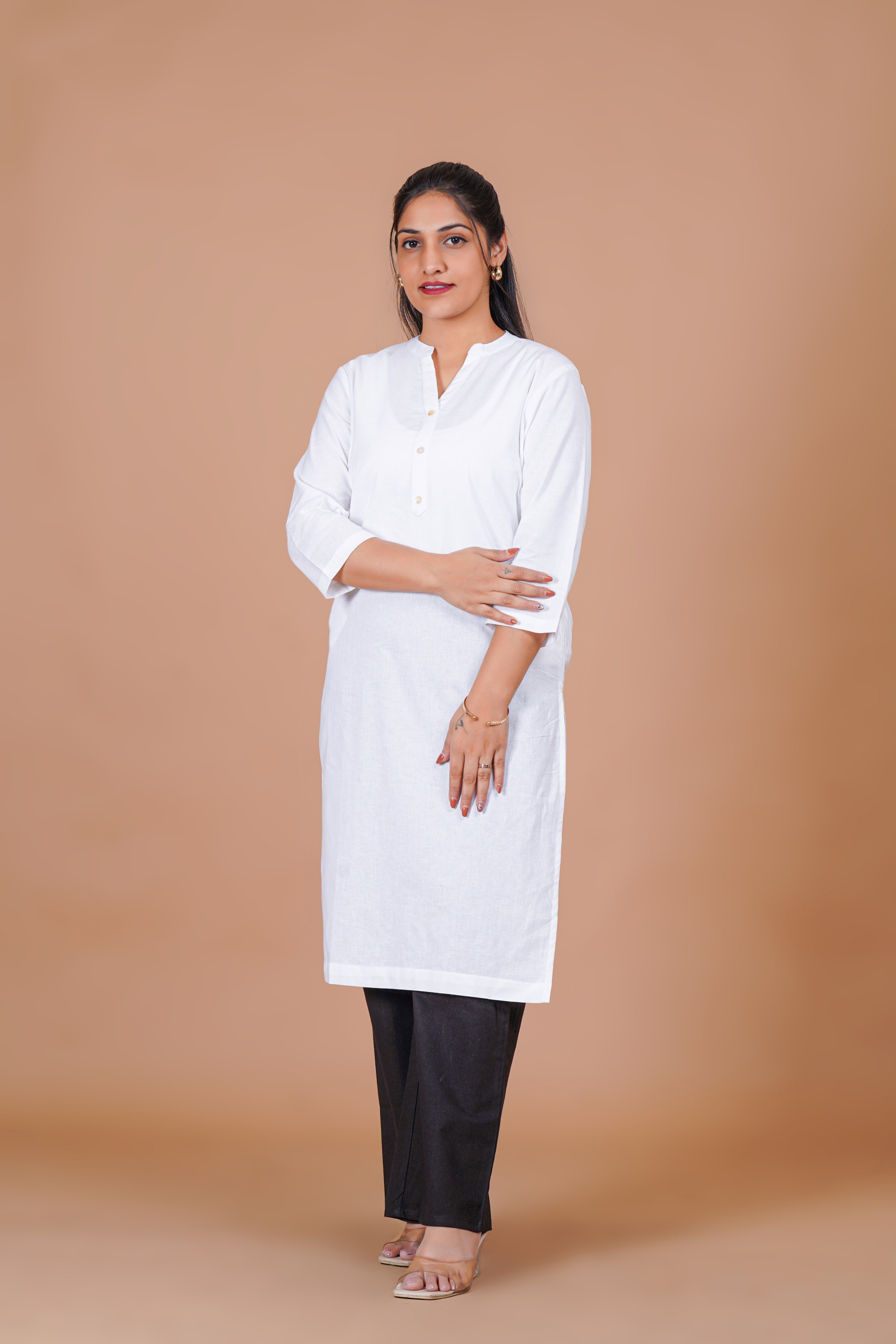White EasyFlow Linen Cotton Long Kurta